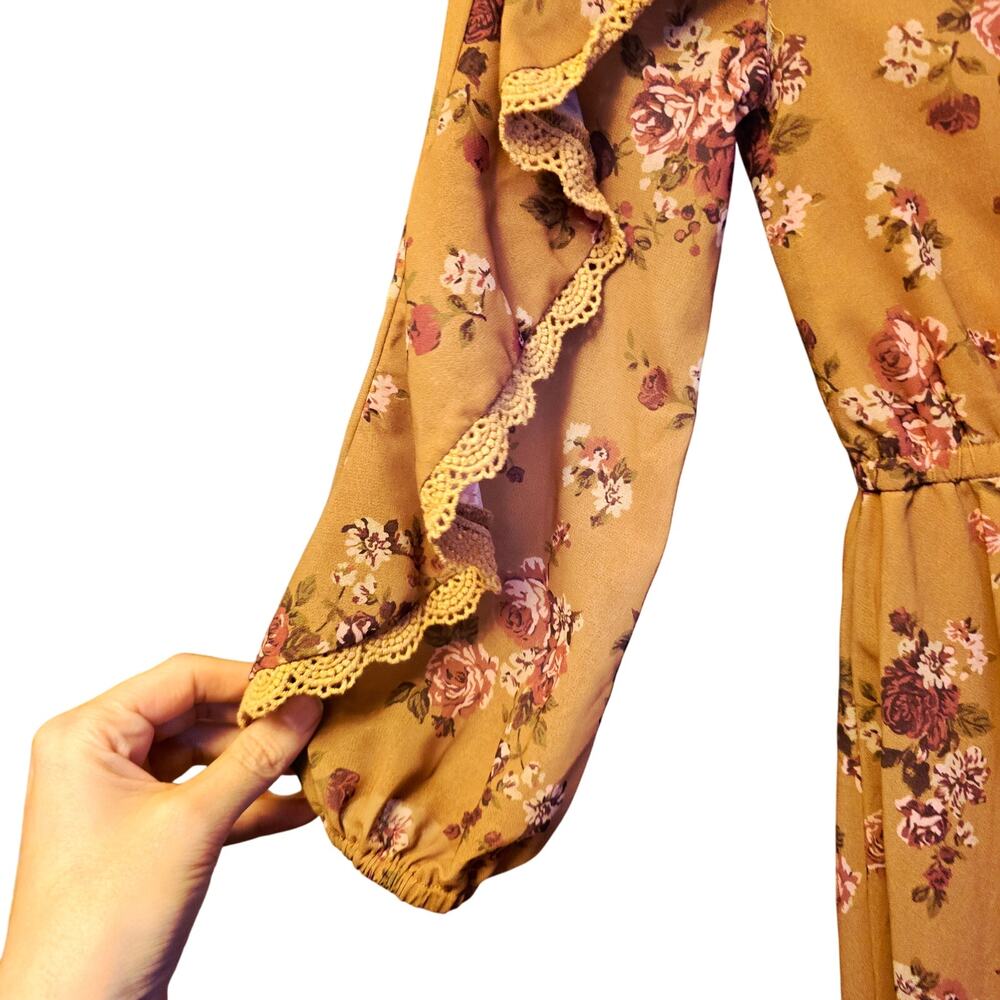 Mia Joy brown floral parairecore midi dress girls size 6 - Picture 4 of 6
